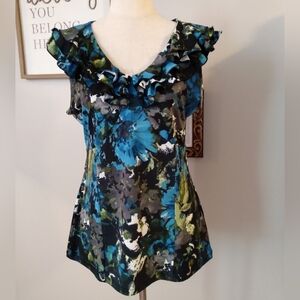 Susan Lawrence Ruffled Floral Tank Top, M